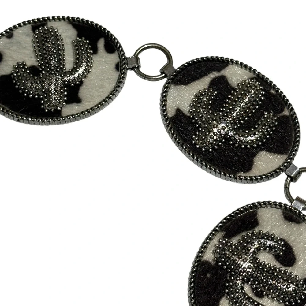 Ale Accessories Western Cactus Cow Hair Concho Chain Belt Silver OS Boho Rodeo
